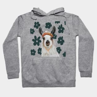 Boho Llama on Retro Flowers Hoodie